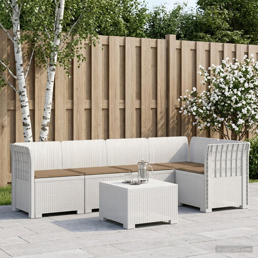 5-Seater Garden Sofa with Cushions Rattan Look PP White