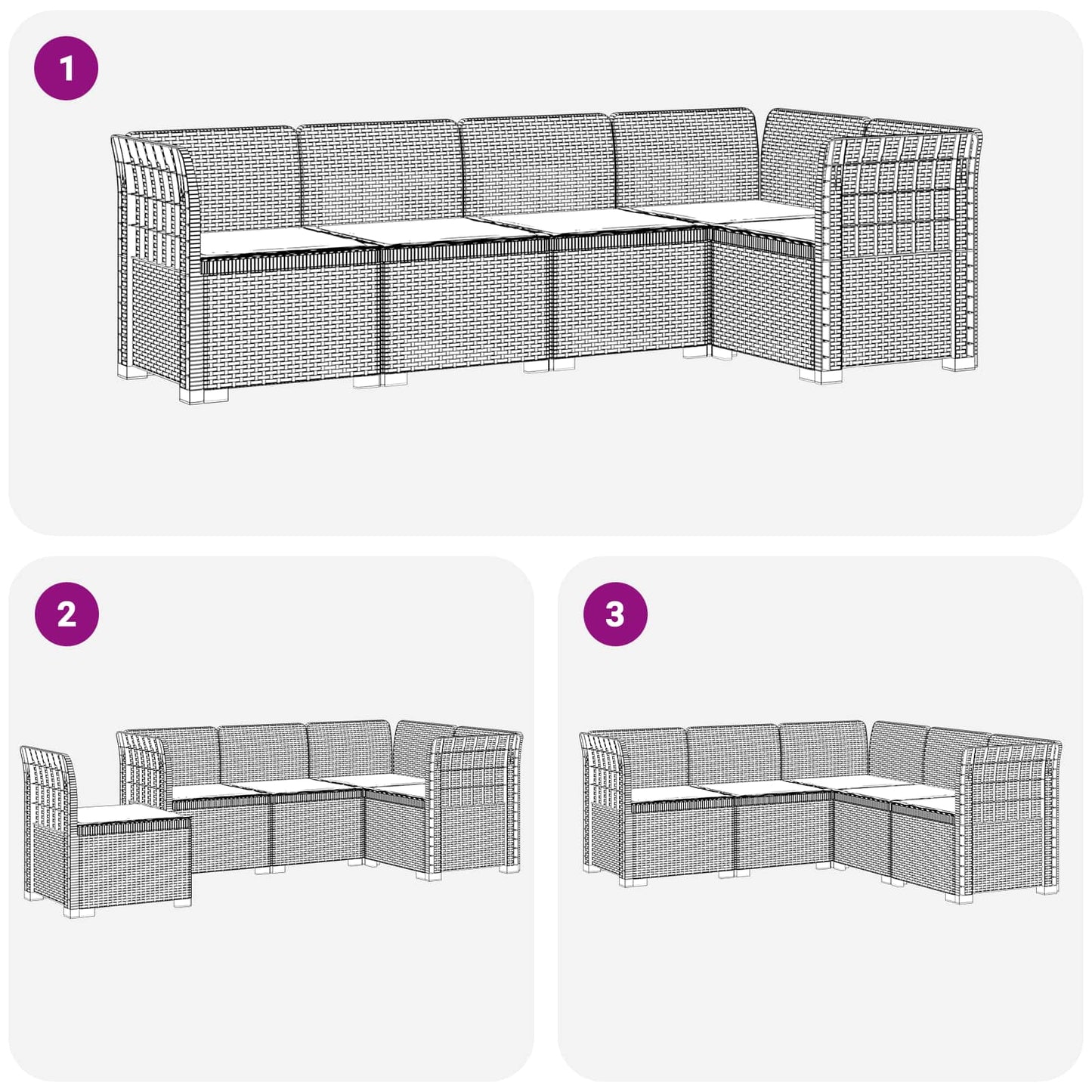 5-Seater Garden Sofa with Cushions Rattan Look PP White