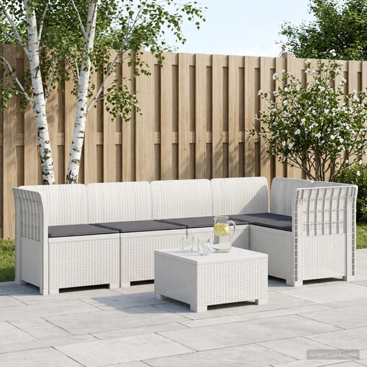 5-Seater Garden Sofa with Cushions Rattan Look PP White