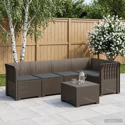 5-Seater Garden Sofa with Cushions Rattan Look PP Light Grey
