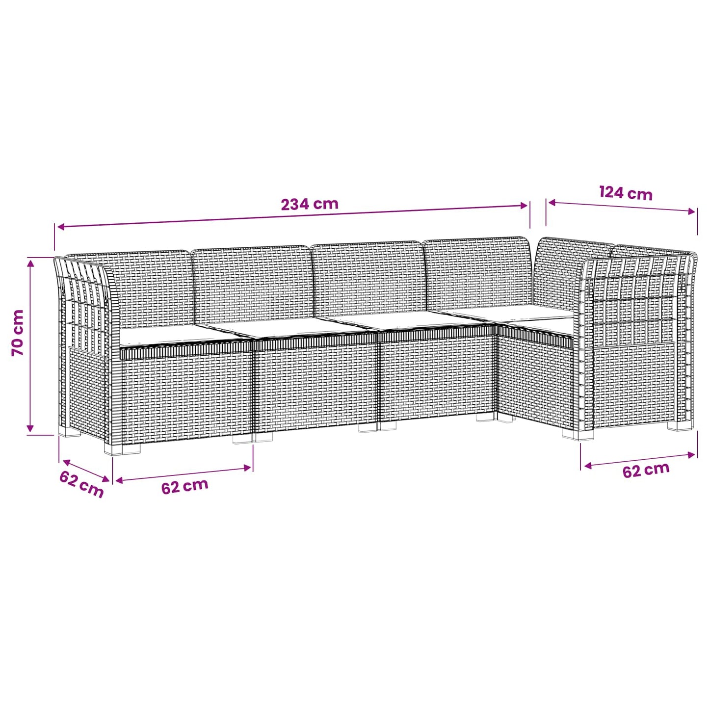 5-Seater Garden Sofa with Cushions Rattan Look PP Light Grey