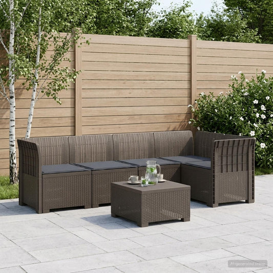5-Seater Garden Sofa with Cushions Rattan Look PP Light Grey