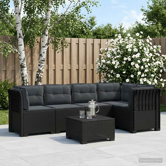 5-Seater Garden Sofa with Cushions Rattan Look PP Anthracite
