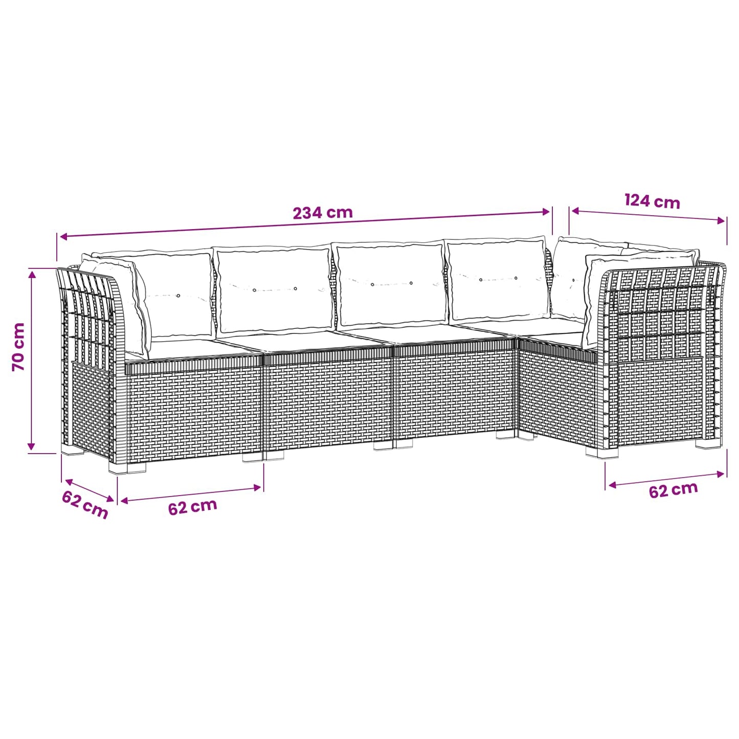 5-Seater Garden Sofa with Cushions Rattan Look PP Anthracite