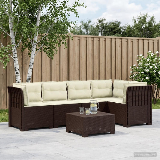5-Seater Garden Sofa with Cushions Rattan Look PP Brown