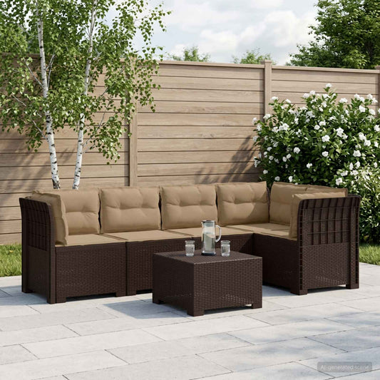5-Seater Garden Sofa with Cushions Rattan Look PP Brown