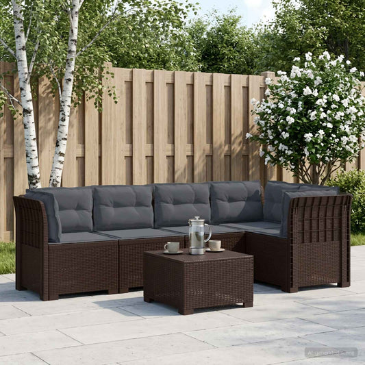 5-Seater Garden Sofa with Cushions Rattan Look PP Brown