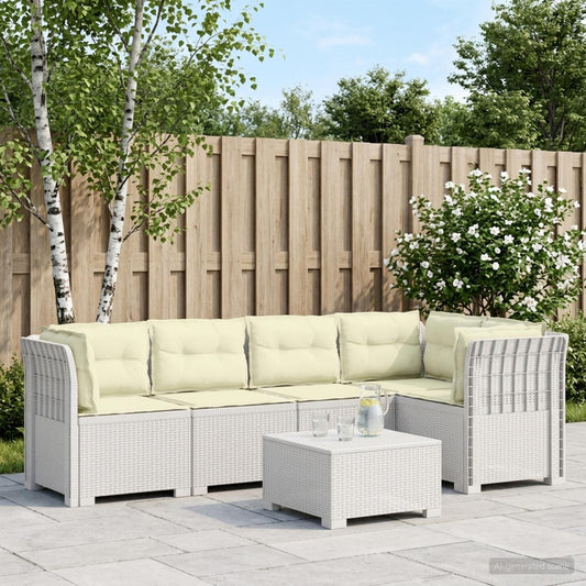 5-Seater Garden Sofa with Cushions Rattan Look PP White