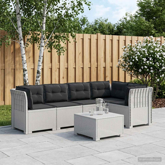 5-Seater Garden Sofa with Cushions Rattan Look PP White