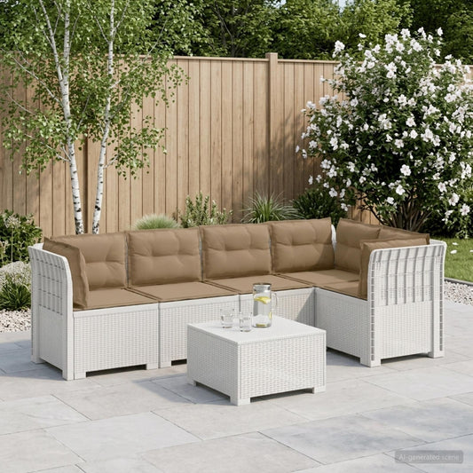 5-Seater Garden Sofa with Cushions Rattan Look PP White