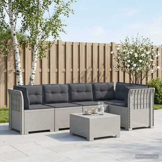 5-Seater Garden Sofa with Cushions Rattan Look PP White