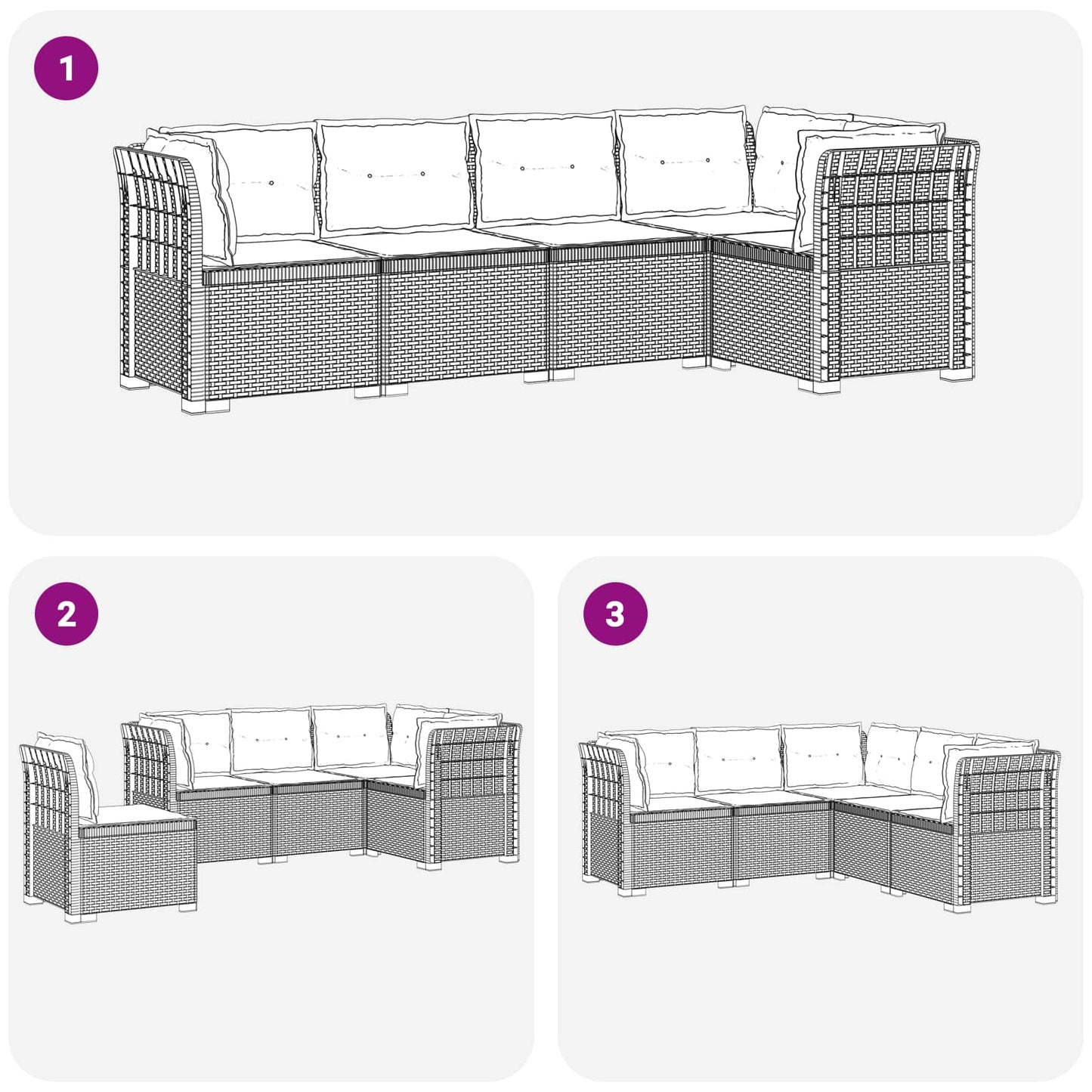 5-Seater Garden Sofa with Cushions Rattan Look PP White