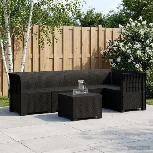 5-Seater Garden Sofa Rattan Look PP Anthracite