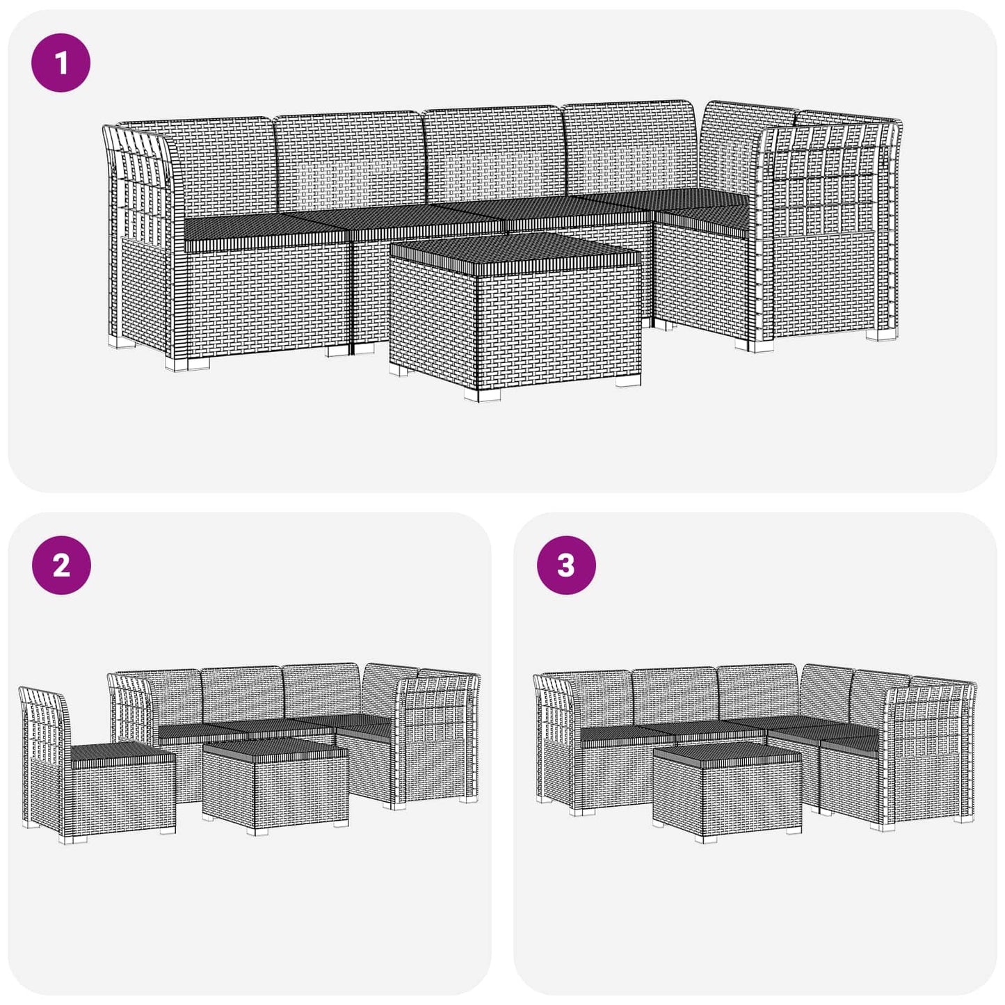 5-Seater Garden Sofa Rattan Look PP Anthracite