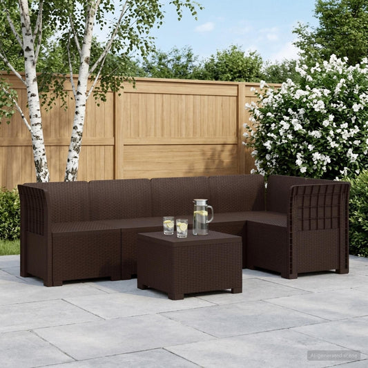 5-Seater Garden Sofa Rattan Look PP Brown
