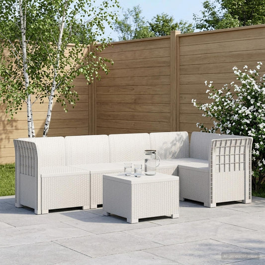 5-Seater Garden Sofa Rattan Look PP White