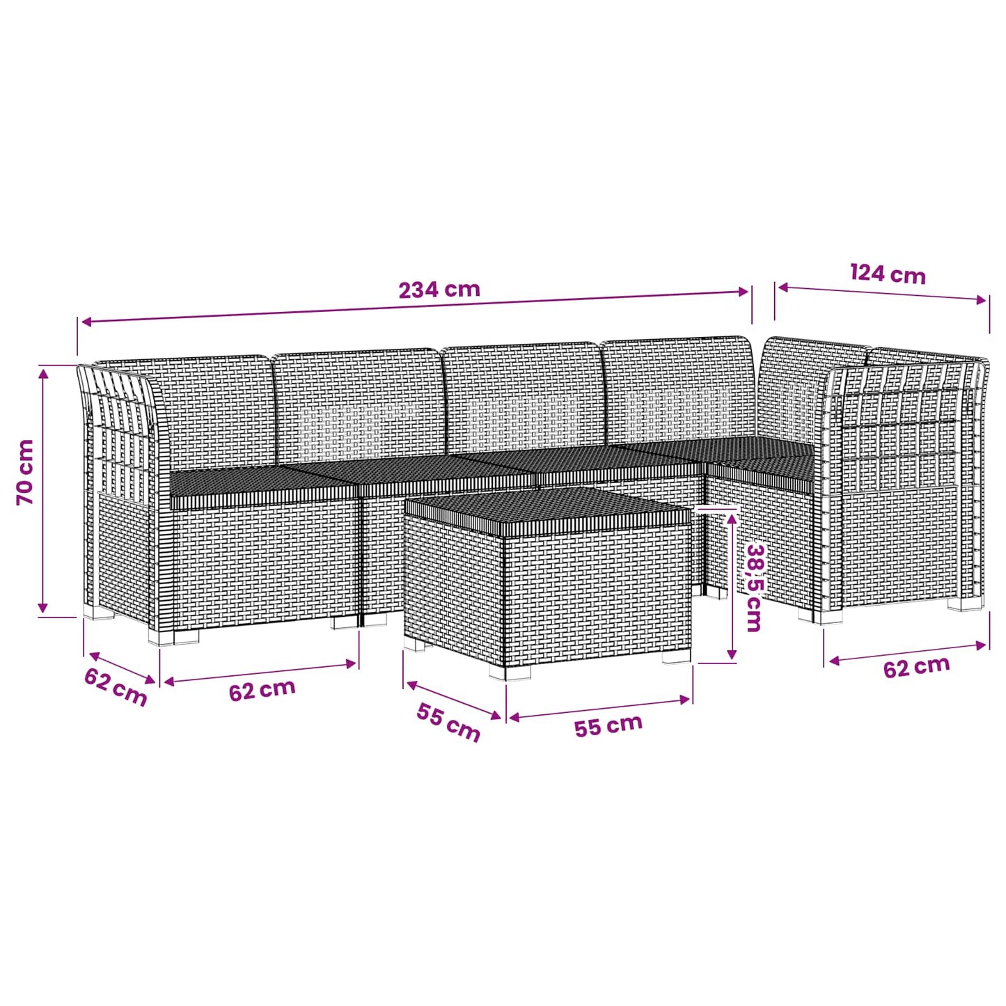 5-Seater Garden Sofa Rattan Look PP Light Grey