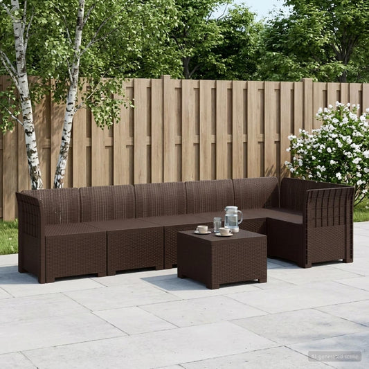 6-Seater Garden Sofa Rattan Look PP Brown