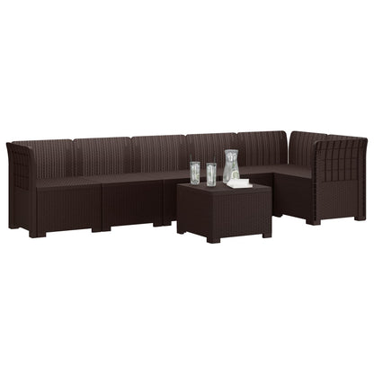 6-Seater Garden Sofa Rattan Look PP Brown