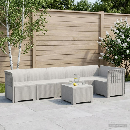 6-Seater Garden Sofa Rattan Look PP White