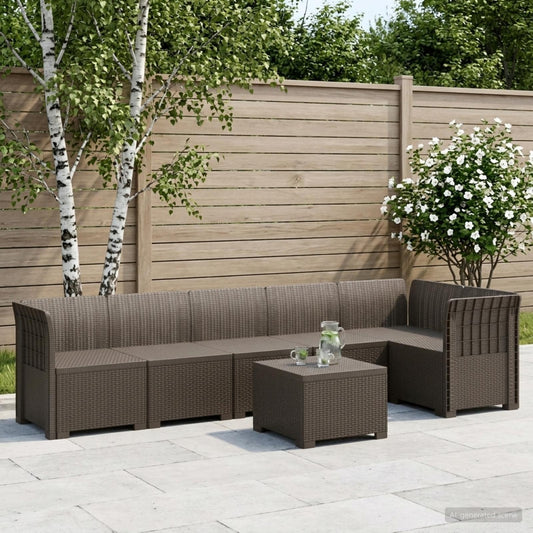 6-Seater Garden Sofa Rattan Look PP Light Grey