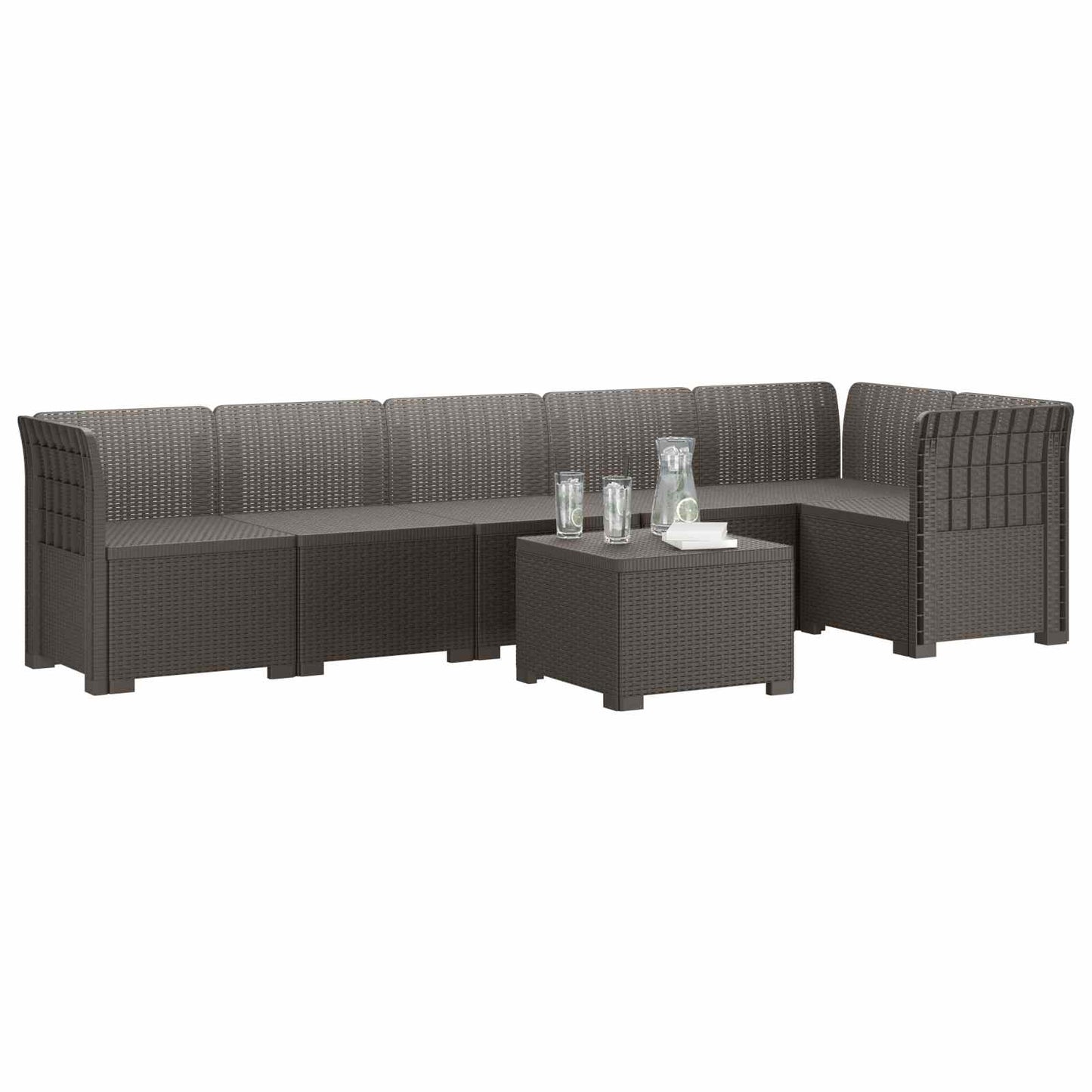 6-Seater Garden Sofa Rattan Look PP Light Grey