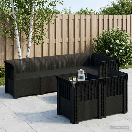 7-Seater Garden Sofa Rattan Look PP Anthracite