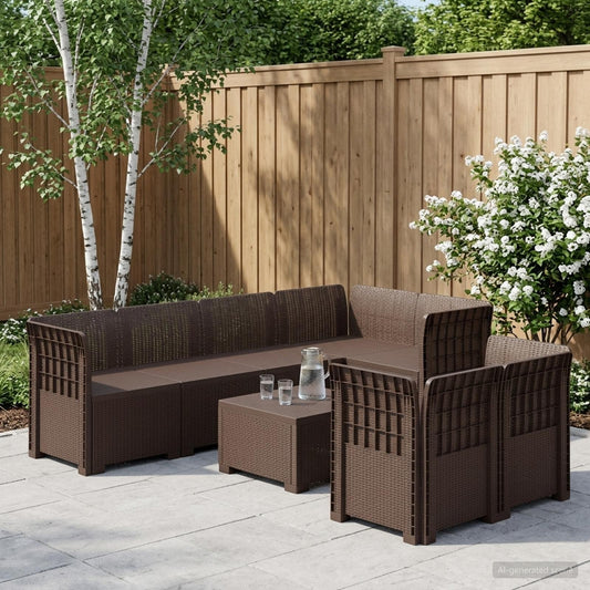 7-Seater Garden Sofa Rattan Look PP Brown