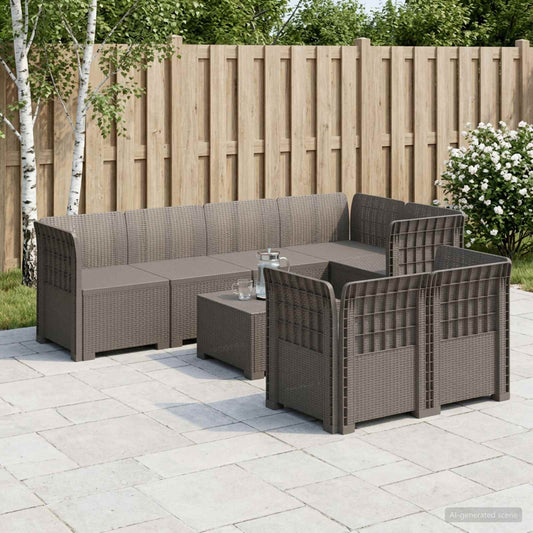 7-Seater Garden Sofa Rattan Look PP Light Grey
