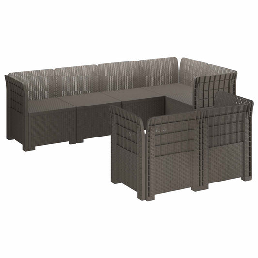 7-Seater Garden Sofa Rattan Look PP Light Grey