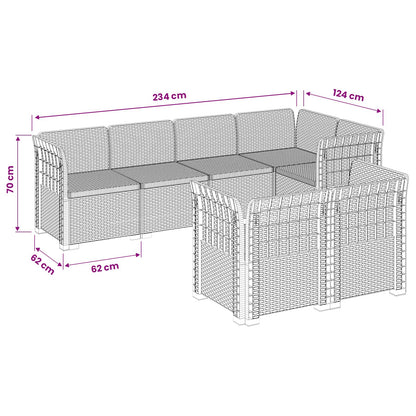 7-Seater Garden Sofa Rattan Look PP Light Grey