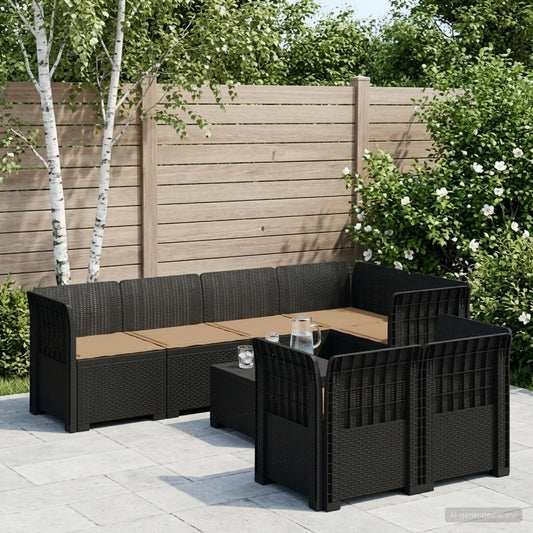 7-Seater Garden Sofa with Cushions Rattan Look PP Anthracite