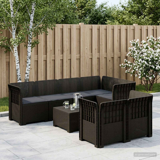 7-Seater Garden Sofa with Cushions Rattan Look PP Anthracite