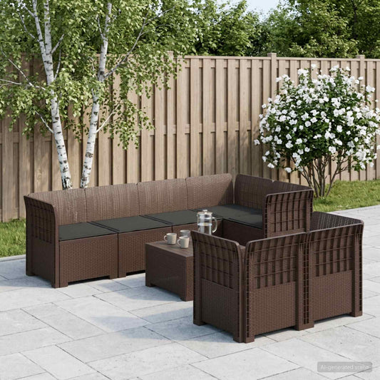 7-Seater Garden Sofa with Cushions Rattan Look PP Brown