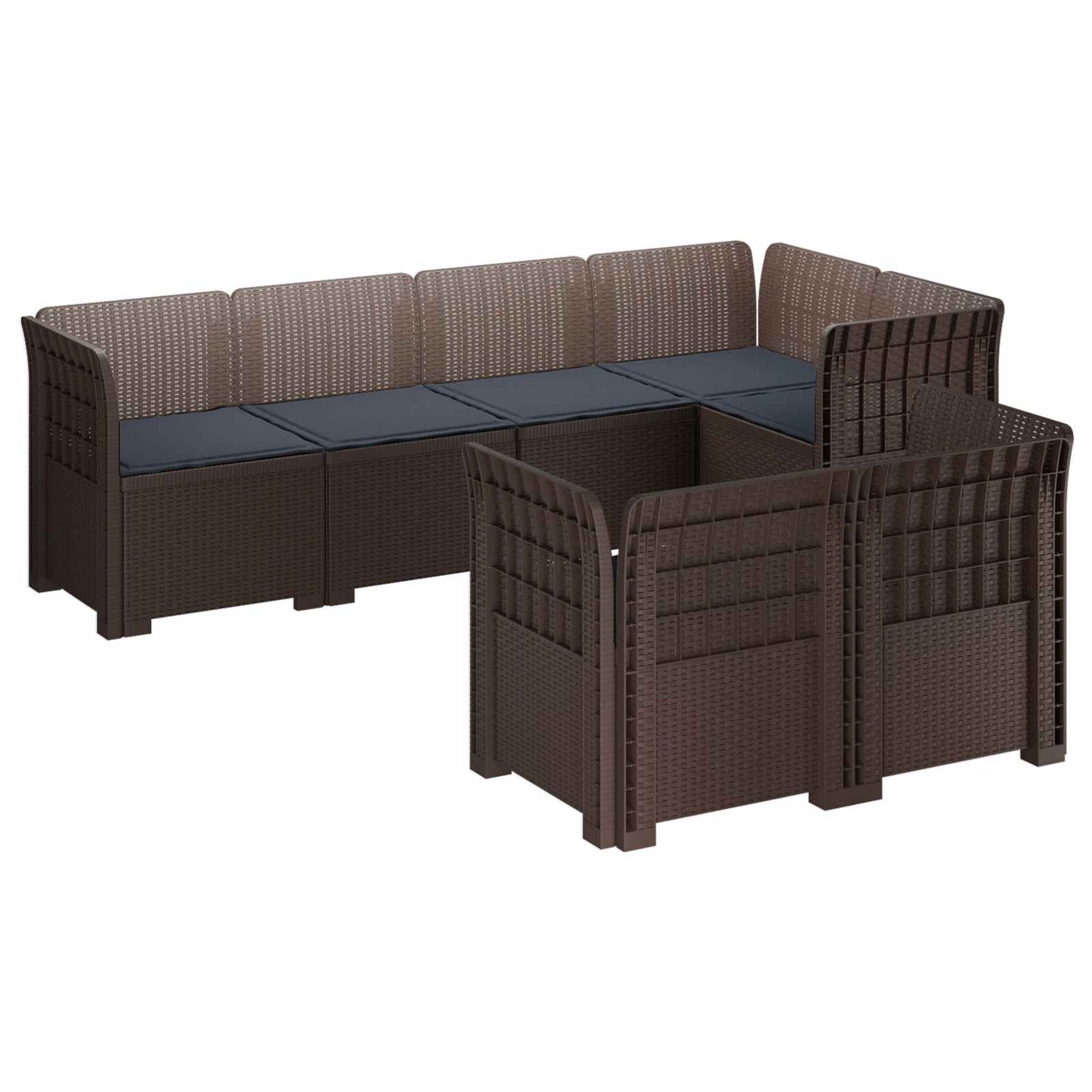 7-Seater Garden Sofa with Cushions Rattan Look PP Brown