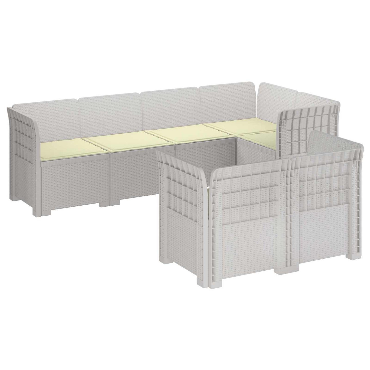 7-Seater Garden Sofa with Cushions Rattan Look PP White