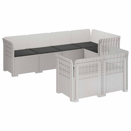 7-Seater Garden Sofa with Cushions Rattan Look PP White