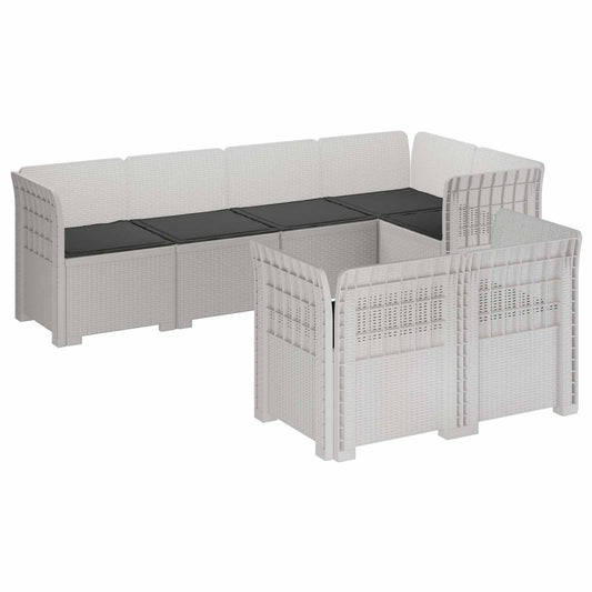 7-Seater Garden Sofa with Cushions Rattan Look PP White