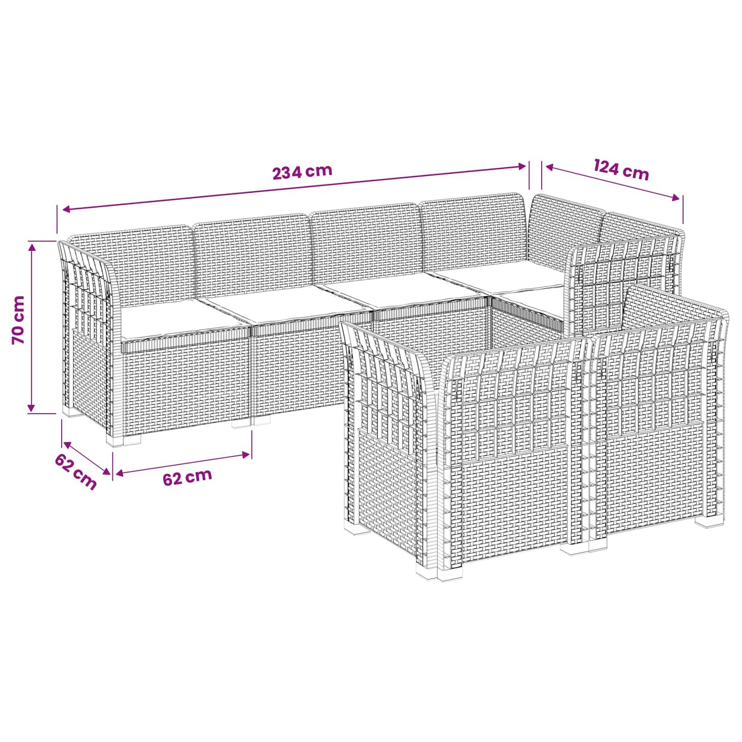 7-Seater Garden Sofa with Cushions Rattan Look PP White
