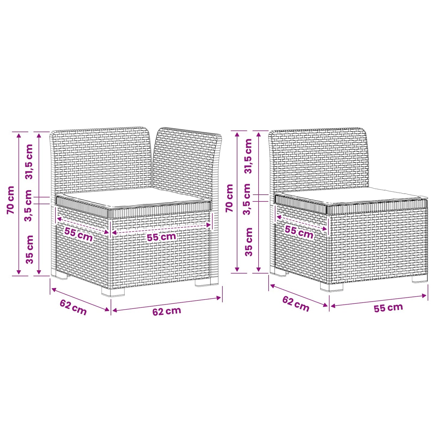 7-Seater Garden Sofa with Cushions Rattan Look PP White