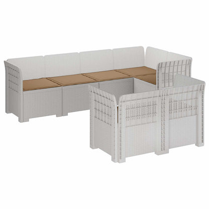 7-Seater Garden Sofa with Cushions Rattan Look PP White