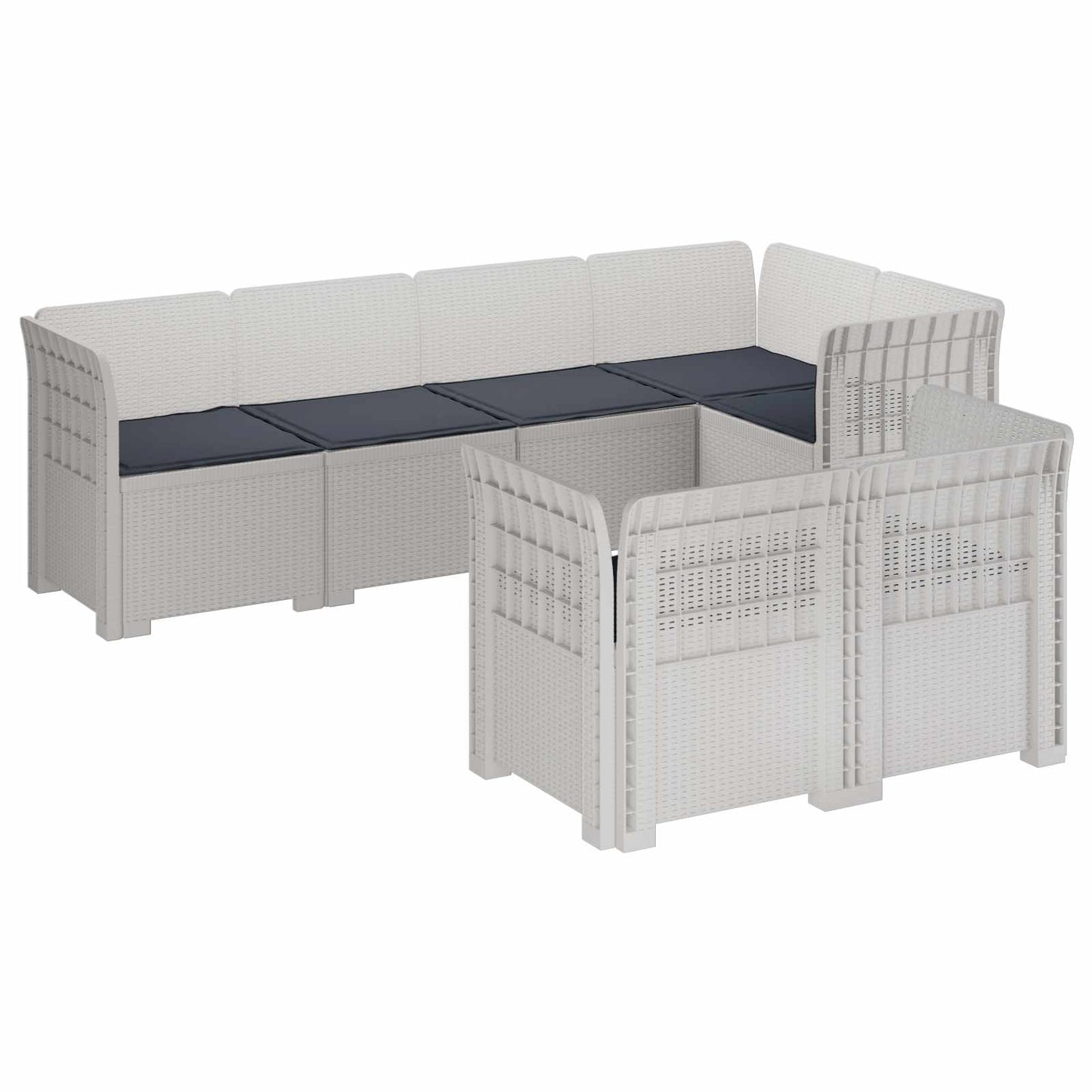 7-Seater Garden Sofa with Cushions Rattan Look PP White