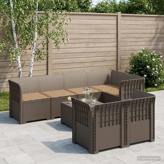 7-Seater Garden Sofa with Cushions Rattan Look PP Light Grey