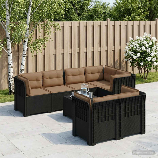 7-Seater Garden Sofa with Cushions Rattan Look PP Anthracite