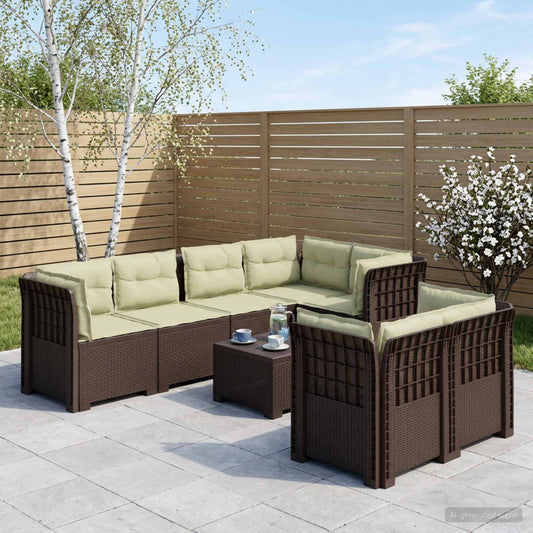 7-Seater Garden Sofa with Cushions Rattan Look PP Brown