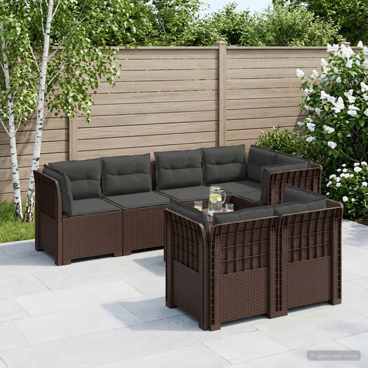 7-Seater Garden Sofa with Cushions Rattan Look PP Brown