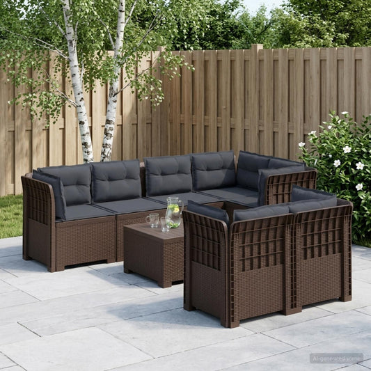 7-Seater Garden Sofa with Cushions Rattan Look PP Brown