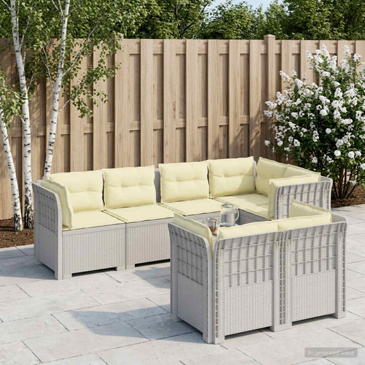 7-Seater Garden Sofa with Cushions Rattan Look PP White
