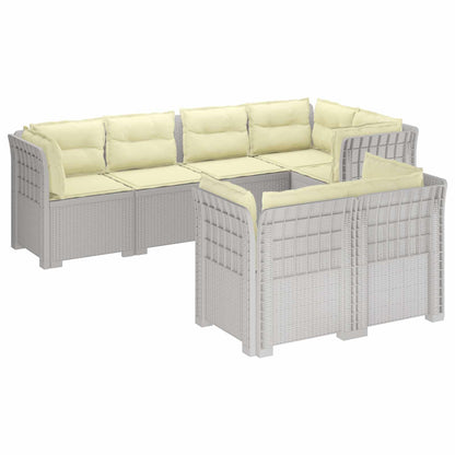 7-Seater Garden Sofa with Cushions Rattan Look PP White