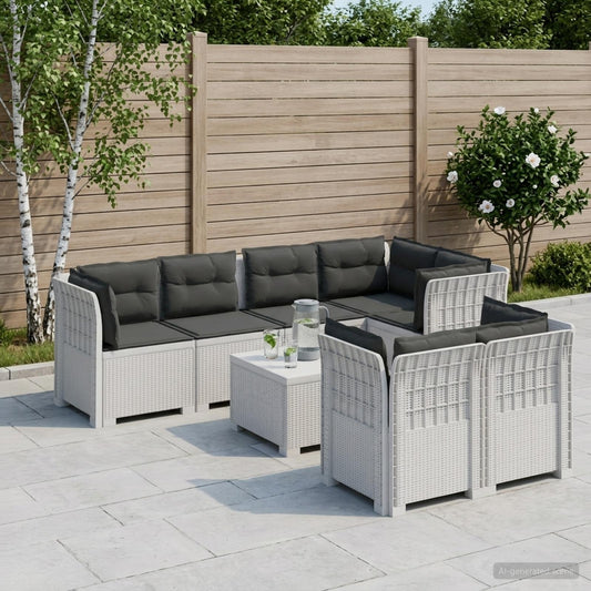 7-Seater Garden Sofa with Cushions Rattan Look PP White